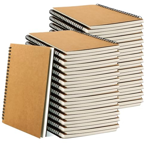 LDHHYH 24 Stück Notizbuch A5 Liniert, A5 Spirale Notizblock, 60 Blatt pro Buch, A5 kraftpapier notizbücher, Notizbuch Kraftpapier A5, Notizblock A5 Mit Spirale für Schule, Tagebuch, Notizen
