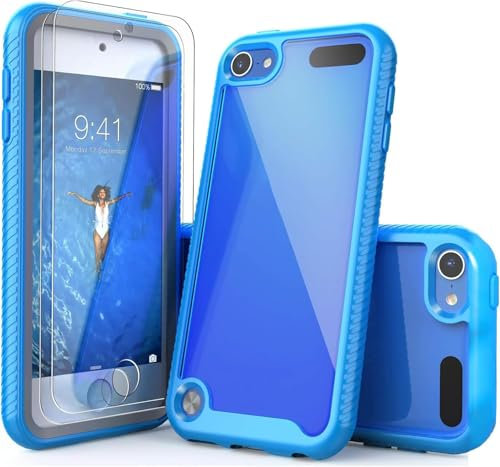 Generisch Hülle für iPod Touch 5/6/7, Durchsichtig mit 2 Displayschutz Crystal Clear Schutzhülle Transparent Soft TPU Bumper Hard Case Cover für iPod Touch 5/6/7 - Blau