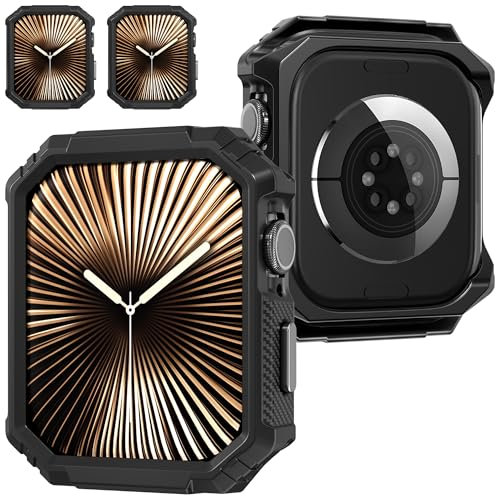Diruite 2 Stück Hülle für Apple Watch Series 10 46mm Schutzhülle,Kohlefaser Hohl Ohne Bildschirm Kratzfest TPU Cover für iWatch 46mm Schutz Case