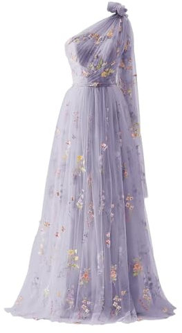 YIANN Robe de bal en tulle brodée de fleurs pour femmes, robes de soirée formelles à une épaule florale, violet, 42