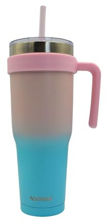 Kichna Waverley 40oz Beige Tumbler with Straw & Lid | Stainless Steel Vacuum Insulated Travel Mug | Leak-Proof Handle Design Keeps Drinks Cold 17Hrs or Hot 5Hrs | Perfect for Coffee, Water, Smoothies