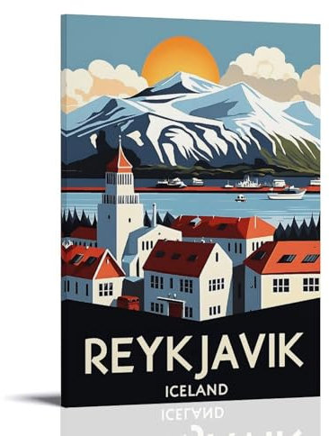 ouweri Reykjavik Island, Vintage-Reiseposter, Wandkunst, Rollen, Leinwand, Gemälde, Bild, Wohnzimmer-Dekoration, Zuhause, 60 x 90 cm