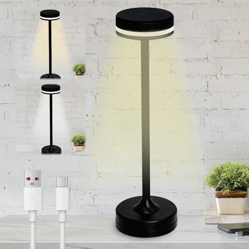 WIYETY Lampada da tavolo a LED senza fili, batteria da 2000 mAh, lampada da tavolo ricaricabile, lampada da tavolo USB, dimmerabile, 3 temperature di colore, per tavolo da pranzo, comodino, scrivania