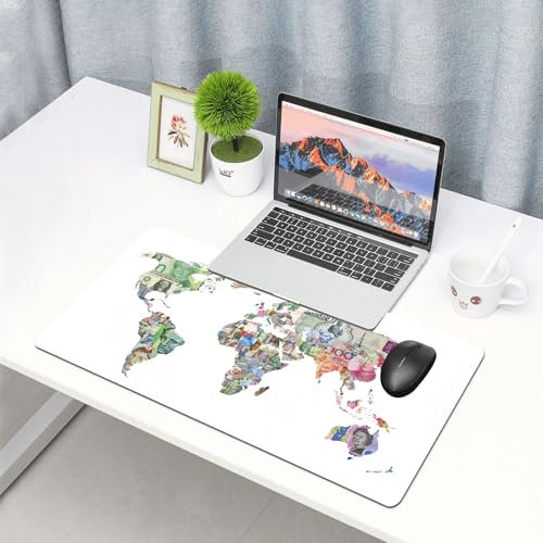 QRFASFZO Tappetino per mouse da gioco,90x40 cm,tappetino scrivania grande dimensioni con base in gomma antiscivolo,varie banconote del mondo che illustrano l'economia mondiale a forma di mondo