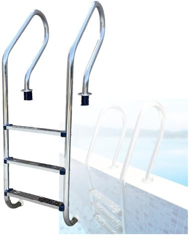 BZJPRFC Scaletta per Piscina,Scaletta for Piscina Interrata in Acciaio Inox, Scale con Doppio Corrimano A 2/3 Gradini, for Piscina in Giardino, Casa, Portata 250 kg(3 Steps)