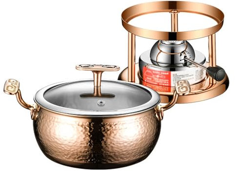 Vnook Kleiner Hot Pot mit Deckel, 304 Edelstahl Hot Pot Wok, Chinesischer Kochtopf mit Deckel, universell Kleiner Gaskocher mit Topfset, Für Catering Camping, Küchenutensilien Pot(Metallic)