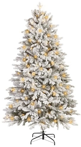 Pre-Lit Schnee beflockt künstlichen Weihnachtsbaum 185cm, Weißer Weihnachtsbaum mit 350 Multicolor LED-Lichter, PE & PVC Full Branch Tips, Weihnachtsdekoration für Indoor Outdoor Home Office Party
