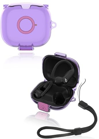 Custodia protettiva per auricolari Beats Powerbeats Pro 2, yystao, morbida custodia in TPU con cordino, delicata sulla pelle e durevole, trasparente - viola
