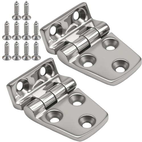 Ollanoos 2 Stück Robuste Scharniere für Boote, 316 Edelstahl 5,4 x 3,8 cm versetzte kurze Seitenscharniere, stabile Deckschranktürscharniere mit Schrauben