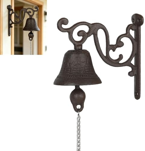 Cloche Murale Vintage pour Porte d’Entrée, Cloche de Jardin en Fonte avec Cordon, Design Ancien pour Décoration Extérieure