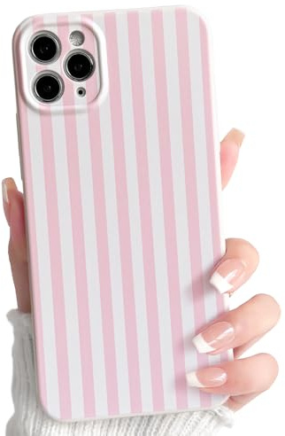 Lovmooful for iPhone 11 Pro Max Case Cute Color Striped Design-Pink&White | Cute Color Striped with Aesthetics Design,for Girls Women Girly,Soft TPU Case,Shockproof Protective