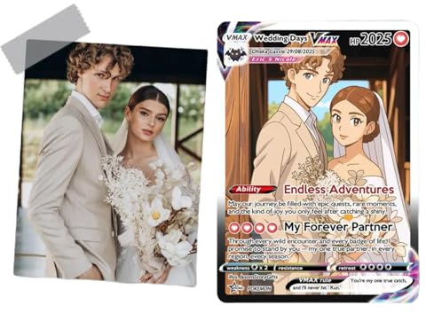 SHWorkshop Individuelle Poke Karte mit Foto Name Text - Poke Geburtstagskarten, Individuelle Karte für Paar, Pärchen Fotodruck mit Ghibli Ästhetik, Geeignet für die Platzierung in Brieftasche oder
