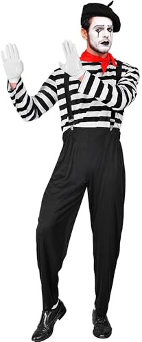 W WIDMANN MILANO Party Fashion - Pantomime Kostüm Herren | 6-teilig mit Oberteil, Hose, Hosenträgern, Halstuch, Handschuhen und Mütze, Verkleidung für Karneval, Mottopartys