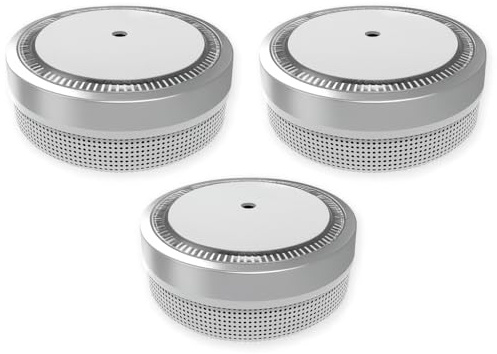 NEMAXX® M1-Mini Rauchwarnmelder/Rauchmelder Ø71,6mm, photoelektrisch, radioaktivfrei, EN14604 (AFNOR 0333), VDs G216020, 85 dB Alarm, 3V Lithium, Hush, bis zu 10 Jahre – Silber – 3X