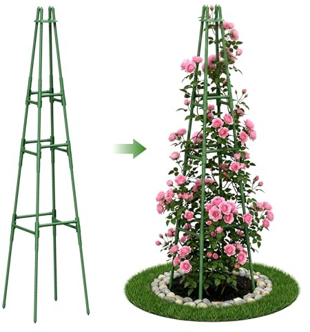 Paquete de 1 Obeliscos de Jardín, 162 CM Soportes para Plantas Trepadoras Exterior y Macetas Interior, Estructuras Metálicas Antióxido para Rosas, Clematis, Enredaderas y Hortalizas