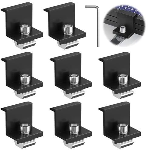 Neuytiky 8 Stück Solarmodul Klemmen 30mm Schwarz, PV Modul Endklemmen, Z-Halter Befestigung Solarmodulhalter für Solar Panel, Solarbefestigungen für Dächer Wände Boote Wohnmobile(Schwarz)