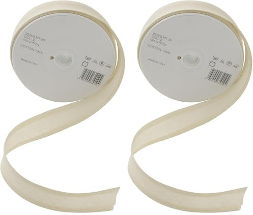 Inastri 25/5/5 mm Cotton Bias Binding, Ivory (Pack of 2)