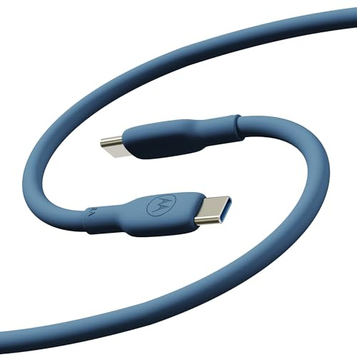 Motorola - Cable de Carga Rápida Original USB-C a USB-C 2m 5A 100W TurboPower – Silicona Ultra Resistente, Azul