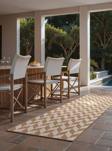 Ted Baker Flachgewebe Teppich Terrick - Flachgewebe Läufer, Pflegeleichter Wohnzimmerteppich, Modern, Zigzag Muster für Wohnzimmer, Terrasse, Esszimmer, Balkon - Jute Weiß, 80x200 cm