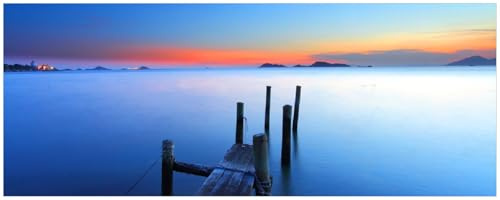 Wallario Memoboard aus Glas mit Motiv, Magnet-Tafel in 32 x 80 cm in Premium Qualität Steg im Wasser - Abendstimmung am Meer