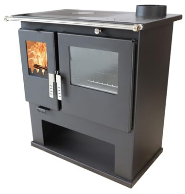 Verso CS Inox Holzofen mit Edelstahl-Ofen 7,7 kW, 82,2% hoher Wirkungsgrad, robuster Stahlkörper, Metallkochfeld & Thermometer, Kaminheizung für 135-165 m³, 150 mm Rauchabzug
