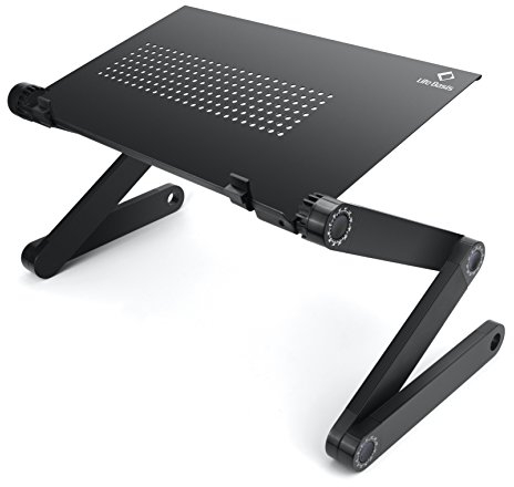 LifeBasis Laptop Ständer Klappbar Vollständig Anpassungsfähiger Notebook Stand Aluminiumlegierung Tragbares Bett Frühstück Tablett Buch Ständer für Ultrabook Notebook bis zu 17, Schwarz MEHRWEG