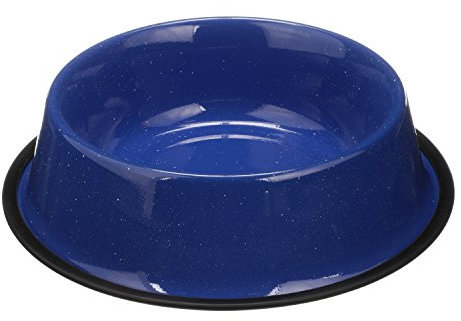 Neater Pet Brands Outdoor Camping Style Pet Bowl - Enamel Ware Blue Black Granite Colors - Dog Cat No Tip Skid Bowls (2000 mL, Blue)