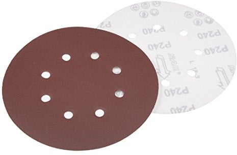Sourcingmap 10Pcs 7 inch 8 Hole Hook and Loop Sanding Disc 240 Grit Flocking Sandpaper Random Orbital Sander Paper
