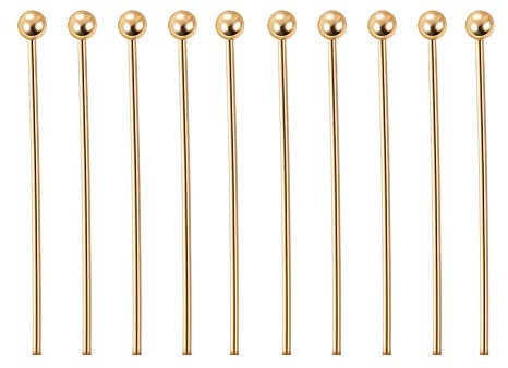 BENECREAT 300PCS 18K Real Gold Plated Ball Head Pins, 20MM/0.8 Ball End Headpins for DIY Jewelry Findings Making Earrings Bracelets Necklaces Chains - 0.6mm/0.025 Thick