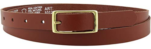 Ledergürtel echt Leder Damengürtel GOLD Schnalle 2 cm breit Hüftgürtel Jeansgürtel Damen Gürtel Casual Jeans schmal business | Vascavi | Made in Germany (90 cm Gesamtlänge 105 cm, Cognac)