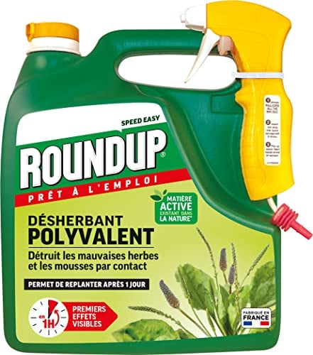 Roundup RPO3A - Désherbant Jardin Polyvalent Prêt à l'emploi 3 L - Premiers Effets Visibles 1h - Elimine Mauvaises Herbes et mousses par Simple Contact - Produit à Base d'acide pélargonique - 100m²