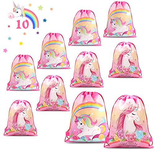PHOGARY 10 Stück Mitgebsel Kindergeburtstag Tüten Einhorn Geschenktütchen Turnbeutel Kinder Geburtstag Party Beutel Geburtstagsfeier Geschenktüten für Mädchen Give Aways Gastgeschenke Partytüten