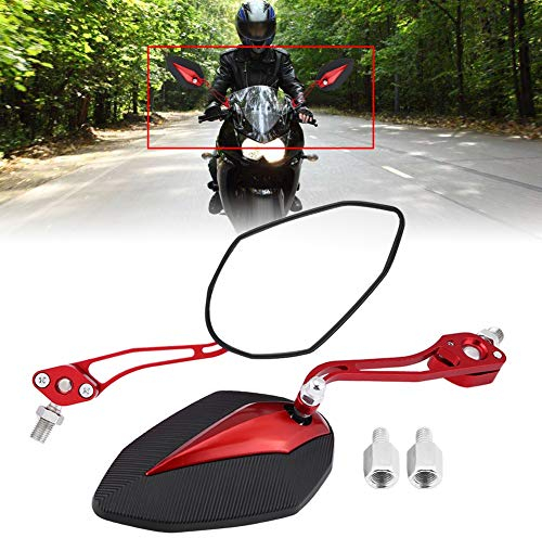 Outbit 2 Stück Motorrad-Rückspiegel, 1 Paar 8 mm 10 mm Universalgewinde, Motorrad-Roller, fünfeckiger Reflektor, Motorrad-Rückspiegel, Rückansicht, Seitenspiegel, Rot