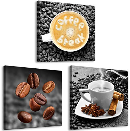 decomonkey Bilder Set Kaffee Coffee 120x40 cm 3 Teilig Wandbild Groß Leinwandbild XXL Deko Wohnzimmer Schlafzimmer Büro Wanddeko Leinwand Pictures For Wall Poster Wall Painting Küchenbilder