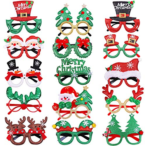 URATOT 15 Stile Weihnachten Glitzer Party-Brillenrahmen Weihnachtskostüm-Brillen Weihnachts-Party-Brillen für Partybedarf für die Feiertagsfeier.