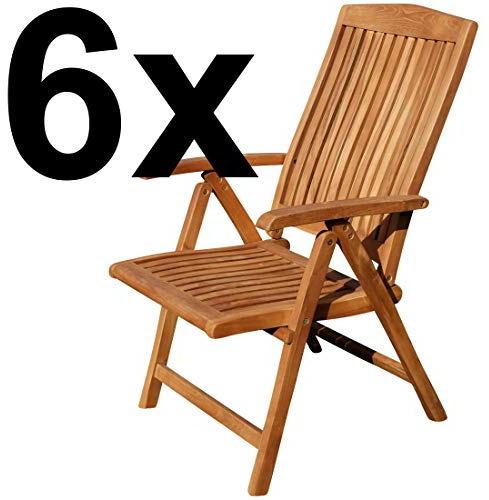 ALEOS. Teak Design Hochlehner Gartensessel Gartenstuhl Sessel Holzsessel Klappsessel Gartenmöbel Holz sehr robust 7fach-verstellbar Modell: Tobago, Größe:6 Stück