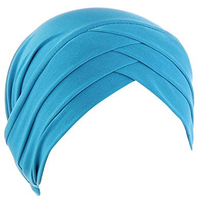 MoreChioce Twist Turban Kopfbedeckung Baumwolle Chemo Hut Kopftuch Elastische Headwrap Frauen Kopf Wraps Schals Beanie Cap Kappe Indische Bonnet,Seeblau Kreuz