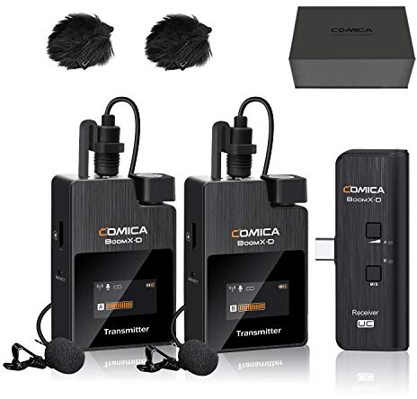 COMICA Wireless Microphone for Type-C Smartphone, BoomX-DUC2 Wireless Lavalier Lapel Mic with 2 Transmitters and Receiver for Samsung Galaxy Google LG Huawei USB C Smartphone for YouTube Interview