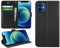 iPhone 12 Mini Flip Folio Case, PU Leather Book Phone Cover, Wallet Stand Feature, Magnetic Closure, ID Card Holder Slot, For Apple iPhone 12 Mini 5.4 (BLACK)