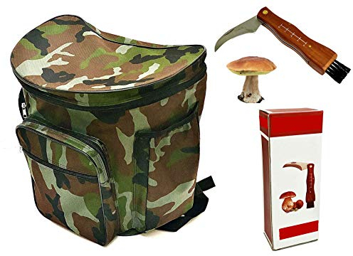 Coltello + Zaino con cesta in vimini porta funghi militare gerla cesto mimetico raccolta funghi cm. 41x28,5 x38,5h