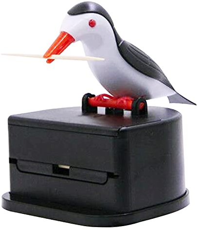 Jucaifu Dispensador de palillos de dientes para pájaros pequeños, dispensador creativo de palillos de dientes, soporte para palillos de dientes (negro)