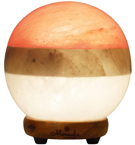 MONSALIS Dual Illumination Salt Rock lamp - Modern Globe Pink White and Grey Design of Salt Lamps with dimmer, Adjustable Glow. 100% Real Himalayan Crystal Round Salt Night Light
