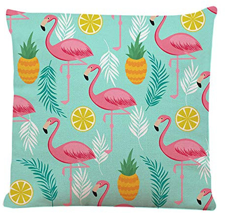 Ofocam Kissenbezug mit Vogelmotiv, rosa Flamingo, Ananas und exotische Blätter, quadratisch, dekorativer Kissenbezug für Zuhause, Couch, Wohnzimmer, Bett, Sofa, Auto, 45,7 x 45,7 cm Kissenbezug