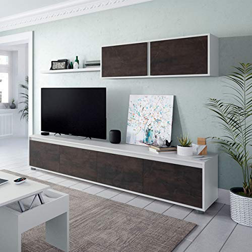 MarinelliGroup Parete attrezzata soggiorno moderna mobile TV pensile mensola sala pranzo salotto OSSIDO+BIANCO 200 X 41 X 43 cm 0X6663A