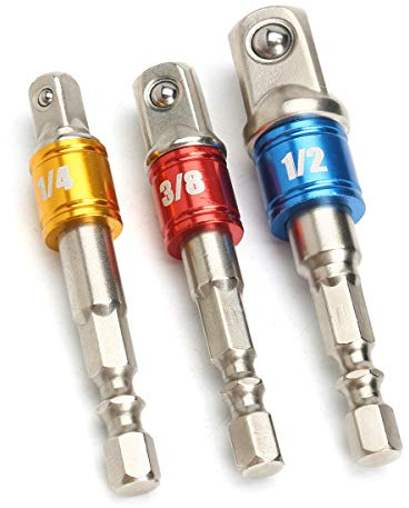 CEFEPH Adapter Sechskant auf 1/4 1/2 3/8 Vierkant 3 Stück Sechskant Stecknussadapter Stecknuss Adapter Steckschlüssel Schraubenschlüssel Nuss Set Verbindung Kopfverlängerung für Akkuschrauber