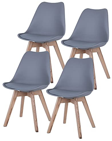 etc-shop Esszimmerstühle Eiche hell Schalenstühle 4er Set Küchenstühle Holz, Kunststoff, PP Sitzpolster, BxTxH 48x42x82 cm, 4er Set, Farbe:Grau
