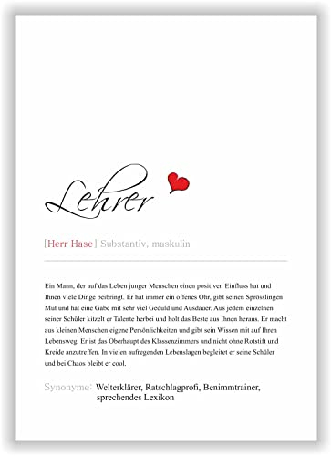 Kunstdruck Synonym Definition Lehrer Geburtstagsgeschenk Geschenk Abschied Grundschule Poster Deko Bild Schulabschluss - personalisiert mit Name des Lehrers