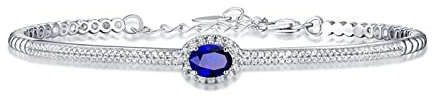 Beydodo Armband Damen Diamant 750 Echtgold, Armband Charms mit 1.56ct Oval Saphir Armband Weißgold 17CM Bettelarmband