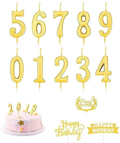 Taicols 10 velas de número en números 0-9, Happy BiRTHDAY, para cumpleaños, con 3 tarjetas de decoración de tarta, cumpleaños de boda, velas de cumpleaños