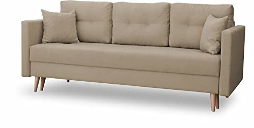 bonni Schlafsofa Lahti, Sofa mit Bettkasten und Schlaffunktionn, Klappsofa, Schlafcouch, Bettsofa, Couch vom Hersteller,Couch, Couchgarnitur, Sofagarnitur (Sand)
